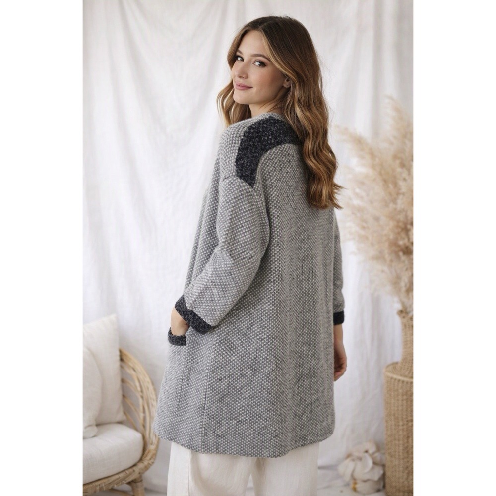White Stuff Gray Textured Open Front Cardigan Sweater